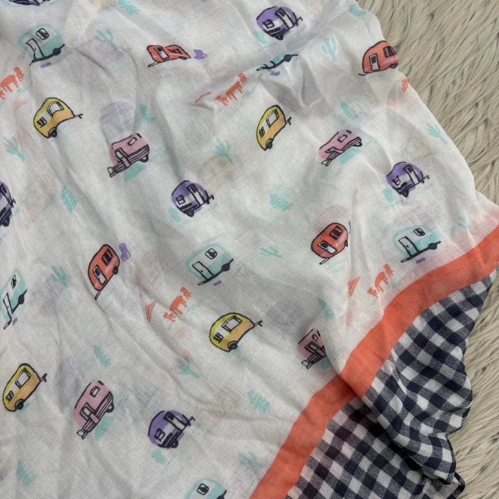 Lands' End Camping Trailer RV Square Scarf Wrap Whimsy Dopamine Preppy